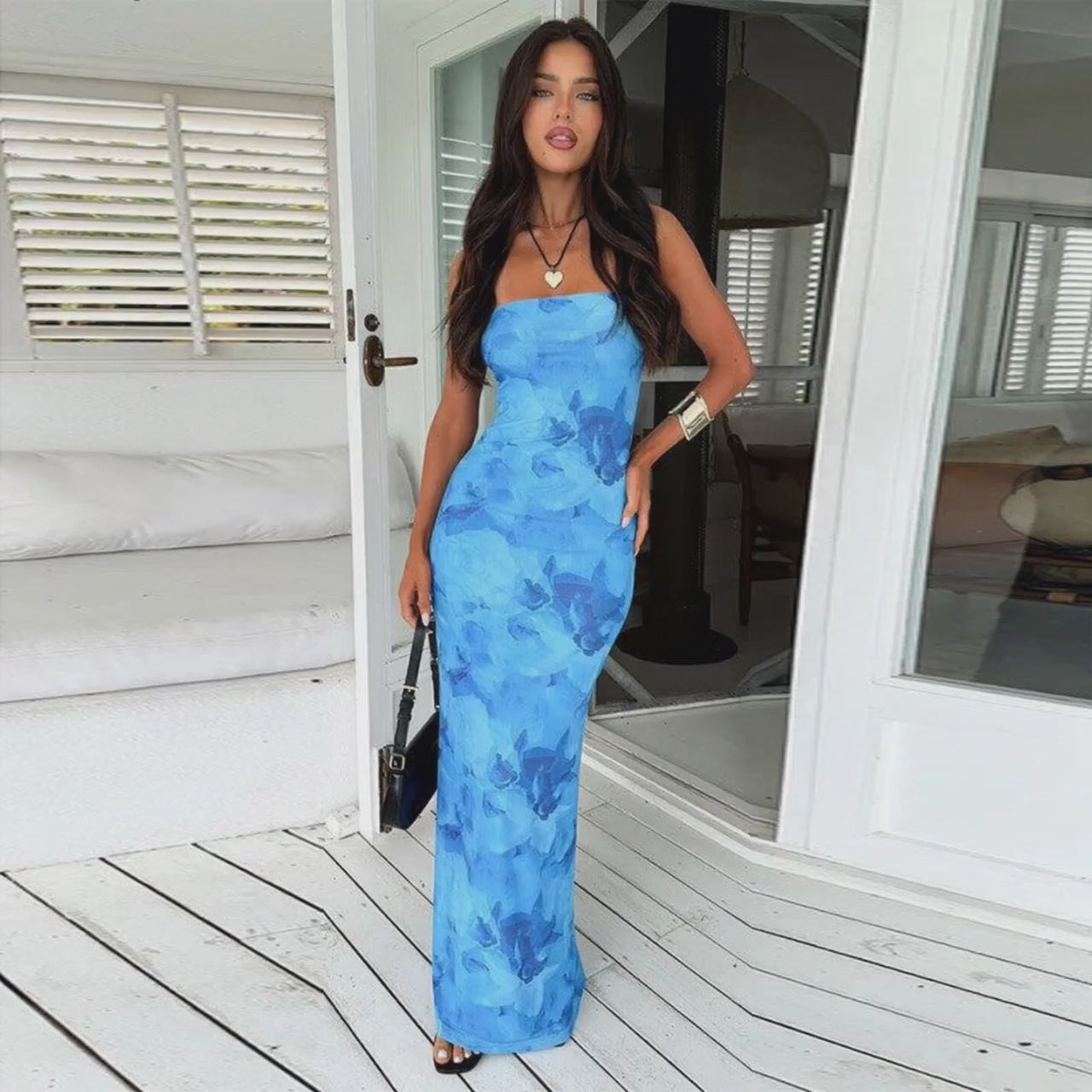 Women Clothes Summer Printed Tube Top Sexy Slim Hip Dress