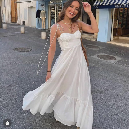 Summer Women Clothing Laminated Decoration Poplin Sleeveless Sling Dress Slimming